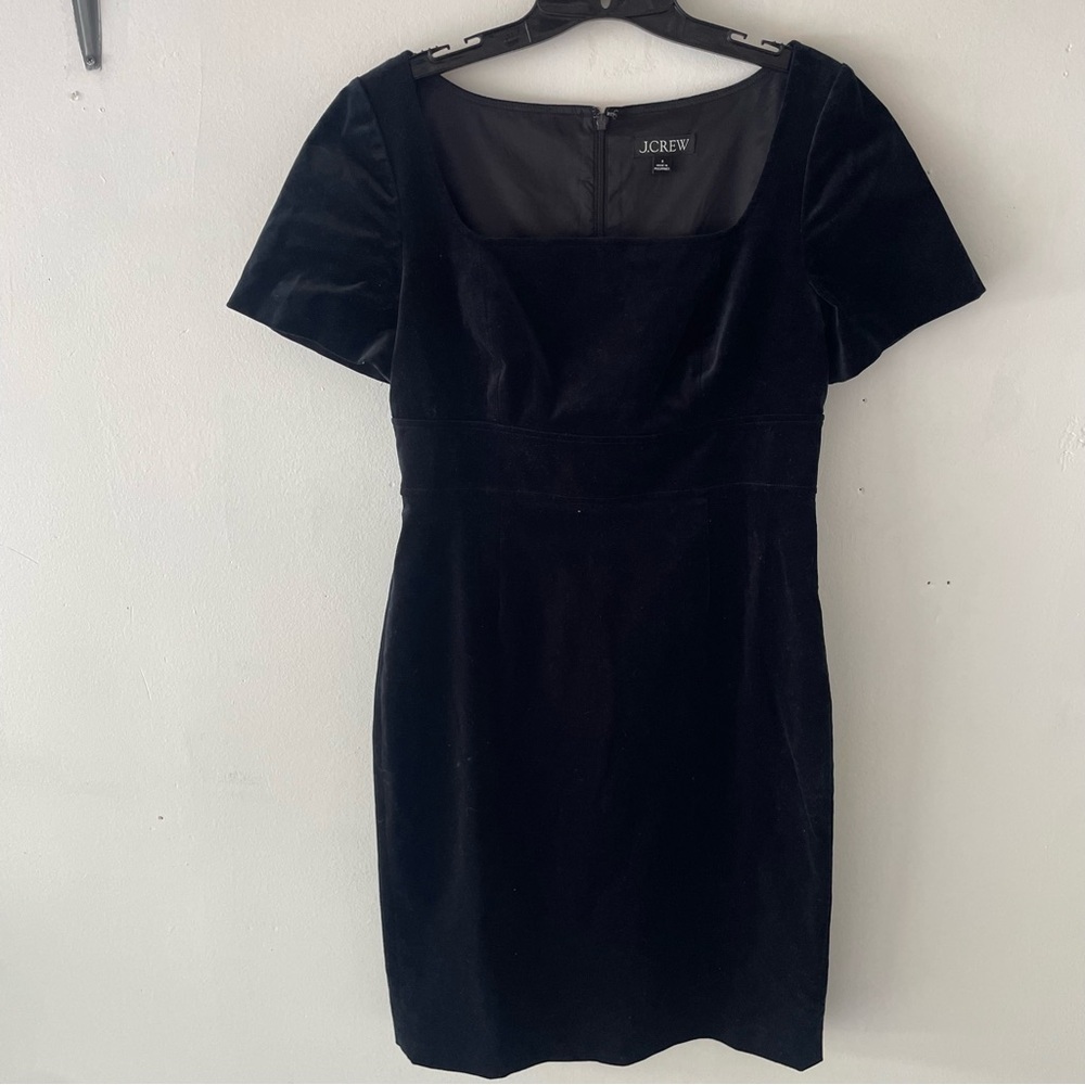 J. Crew square neck sheath dress in stretch velvet black 37517 - Picture 2 of 13